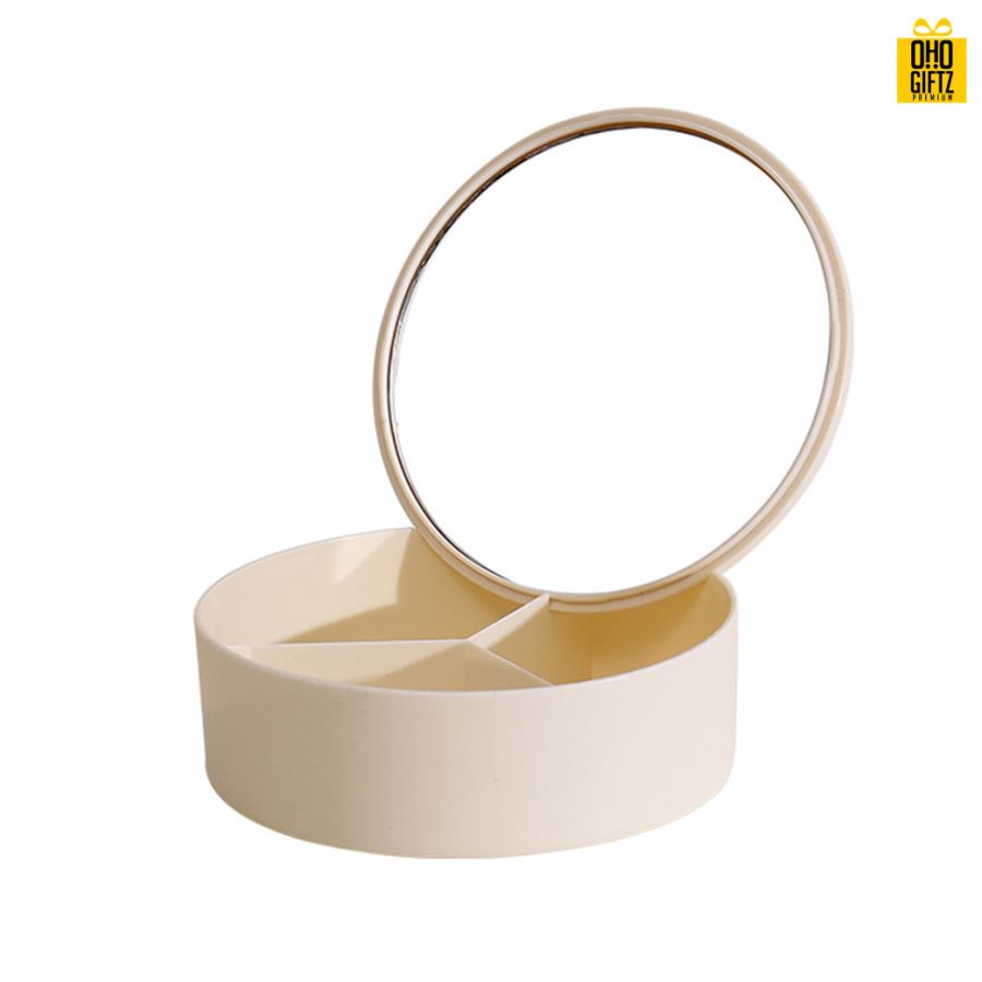 กระจกแต่งหน้าพร้อมกล่องเก็บของ สกรีนโลโก้ สกรีนชื่อร้าน ทำเป็นของพรีเมี่ยมได้