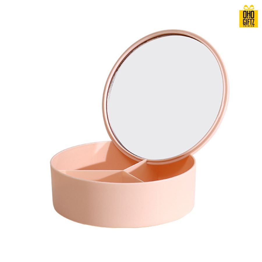 กระจกแต่งหน้าพร้อมกล่องเก็บของ สกรีนโลโก้ สกรีนชื่อร้าน ทำเป็นของพรีเมี่ยมได้