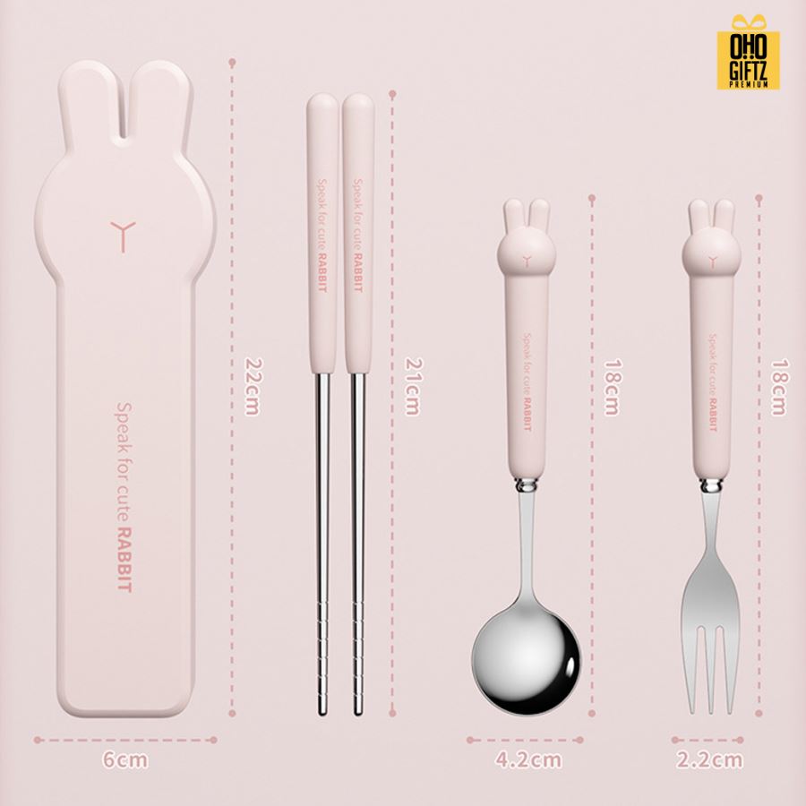 กล่องใส่ช้อนส้อมตะเกียบ กระต่าย สกรีนชื่อ สกรีนโลโก้ ทำเป็นของพรีเมี่ยมได้