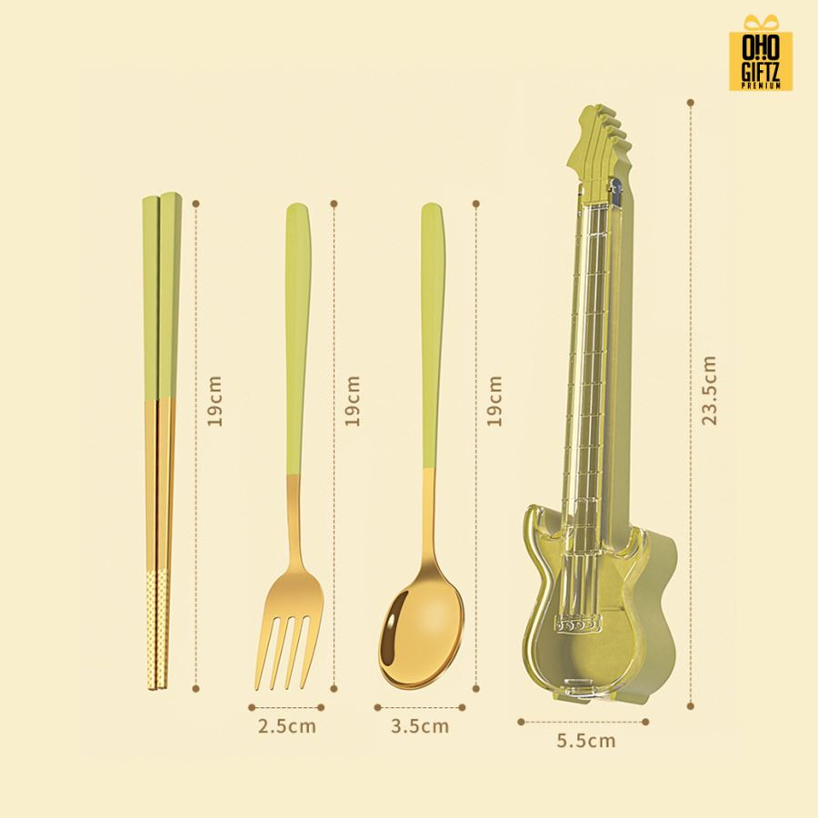 กล่องใส่ช้อนส้อมตะเกียบทรงกีตาร์ สกรีนชื่อ สกรีนโลโก้ ทำเป็นของพรีเมี่ยมได้