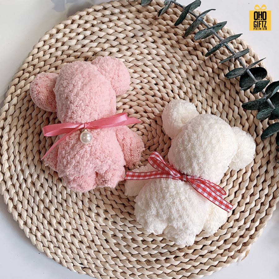 ผ้าเช็ดหน้าผ้าขนหนูหมีน้อย ผลิตโลโก้  เย็บลาเบล ทำเป็นของพรีเมี่ยมได้