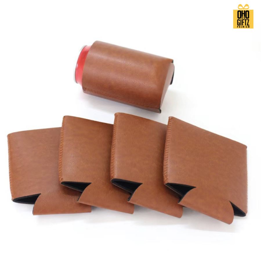 ปลอกหนัง PU หุ้มกระป๋องน้ำอัดลม สกรีนโลโก้ ทำเป็นของพรีเมี่ยม ของชำร่วย ของที่ระลึก