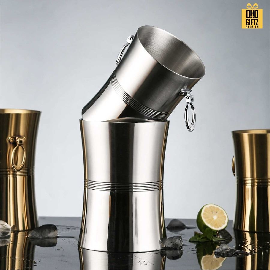 ถังน้ำแข็งสแตนเลสพร้อมฝาปิด สกรีนชื่อ สกรีนโลโก้ ทำเป็นของพรีเมี่ยมได้