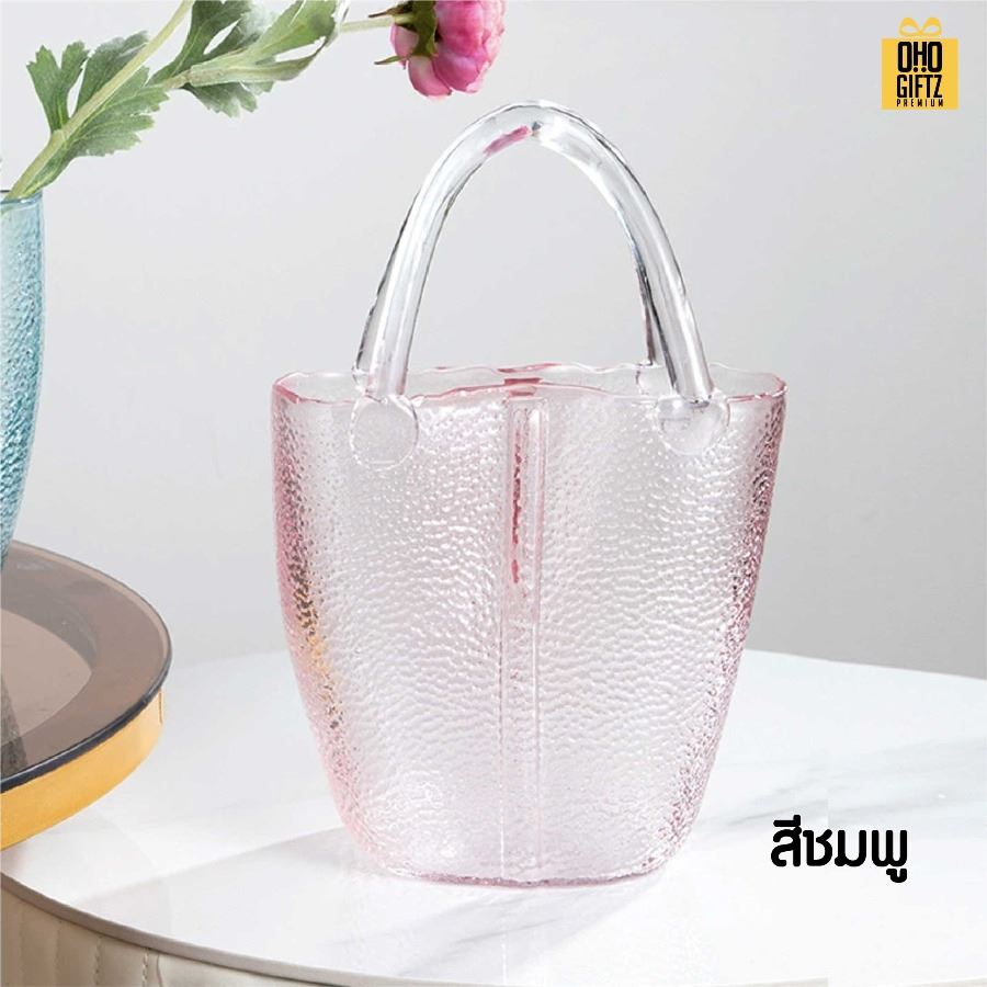 แจกันทรงกระเป๋าถือ สกรีนโลโก้ ทำเป็นของพรีเมี่ยม ของชำร่วยได้