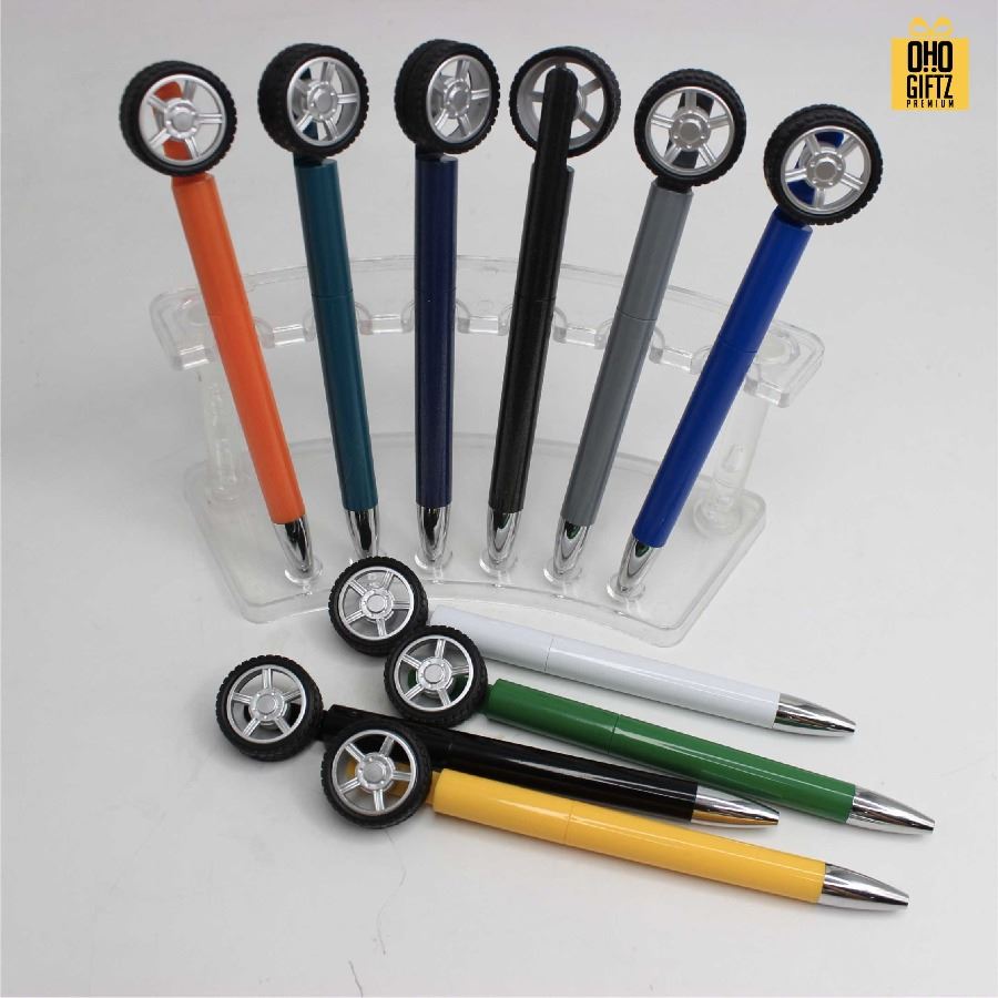 ปากกาล้อรถหมุน สกรีนชื่อ สกรีนโลโก้ ทำเป็นของพรีเมี่ยมได้