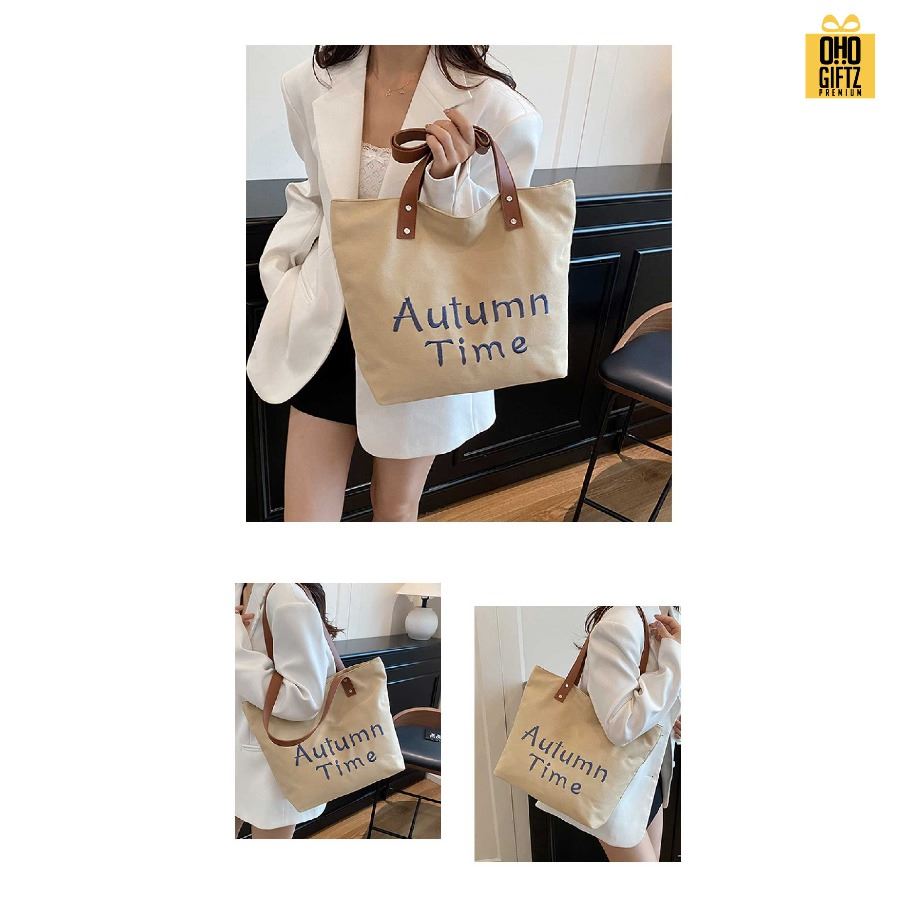 กระเป๋าแคนวาส สายหนัง PU ปรับแต่งได้ สกรีนโลโก้ ทำเป็นของพรีเมี่ยมได้