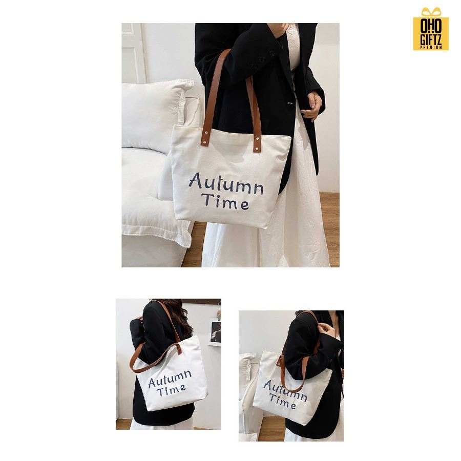 กระเป๋าแคนวาส สายหนัง PU ปรับแต่งได้ สกรีนโลโก้ ทำเป็นของพรีเมี่ยมได้