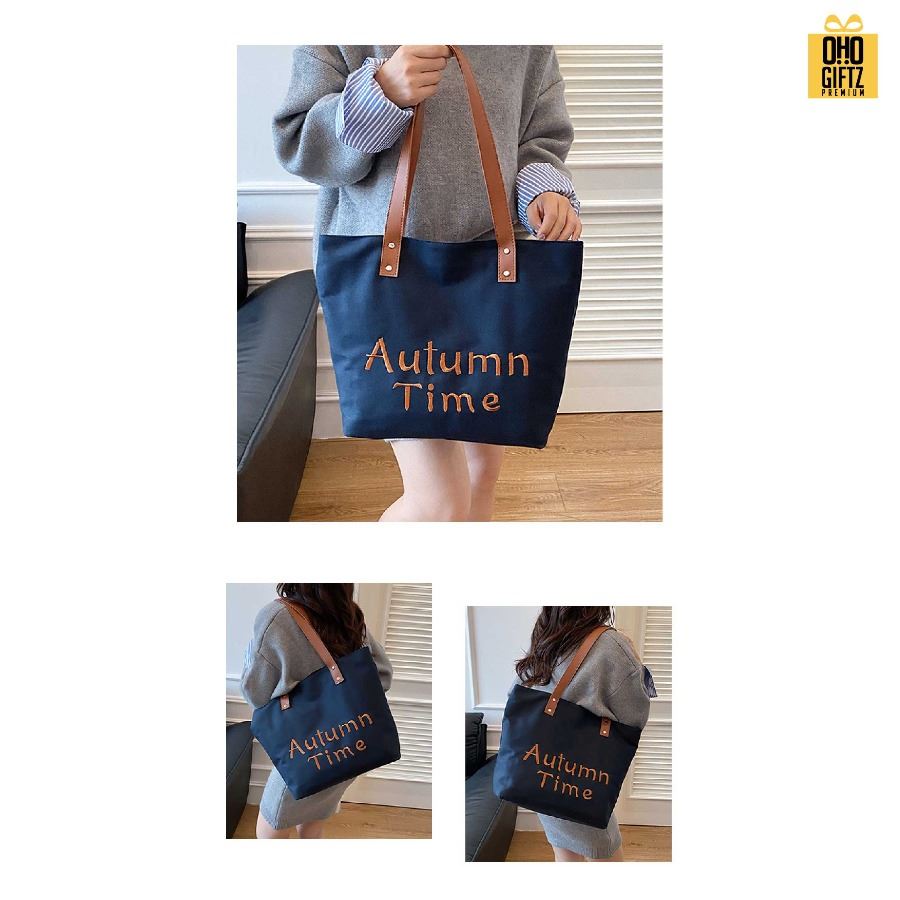 กระเป๋าแคนวาส สายหนัง PU ปรับแต่งได้ สกรีนโลโก้ ทำเป็นของพรีเมี่ยมได้