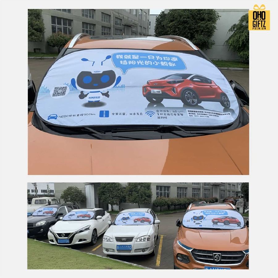 ม่านบังแดดรถบนต์แบบแผ่นใหญ่ สกรีนลายเต็มไม่จำกัดสี สกรีนโลโก้ ทำเป็นของพรีเมี่ยมได้