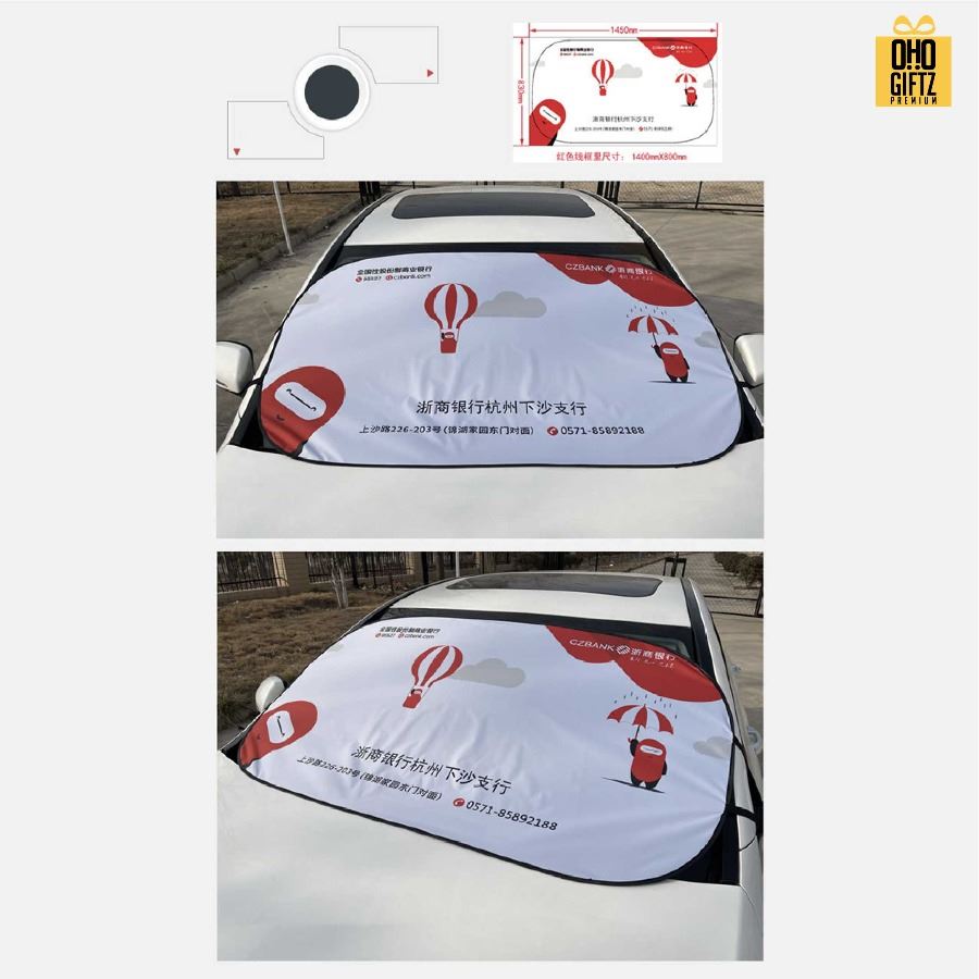 ม่านบังแดดรถบนต์แบบแผ่นใหญ่ สกรีนลายเต็มไม่จำกัดสี สกรีนโลโก้ ทำเป็นของพรีเมี่ยมได้