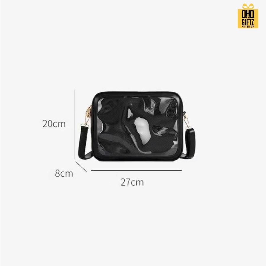 กระเป๋าสะพาย ด้านหน้า PVC ใส่ตุ๊กตาได้ สกรีนโลโก้ ทำเป็นของพรีเมี่ยมได้