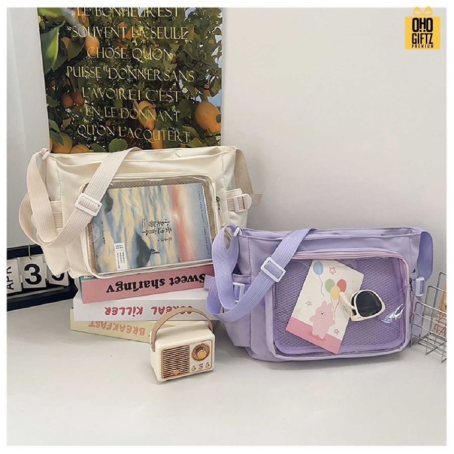 กระเป๋าสะพาย ช่องหน้า PVC สกรีนโลโก้ ทำเป็นของพรีเมี่ยมได้