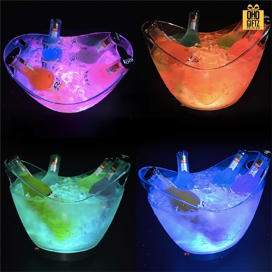 ถังใส่น้ำแข็งมีไฟ LED ชาร์จ USB สกรีนชื่อ สกรีนโลโก้ ทำเป็นของพรีเมี่ยมได้ 