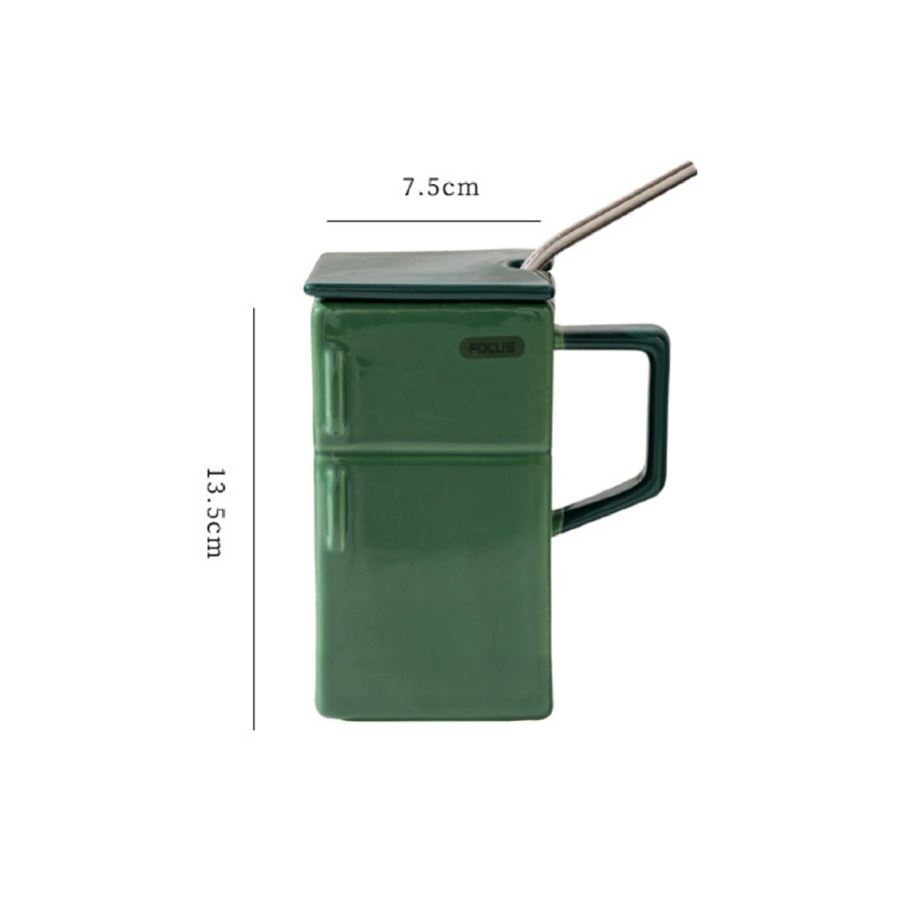 แก้วเซรามิคทรงตู้เย็นเรโทร สกรีนชื่อ สกรีนโลโก้ ทำเป็นของพรีเมี่ยมได้