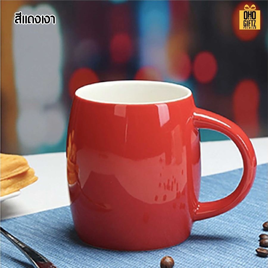 แก้วเซรามิคทรงถังไวน์ สกรีนชื่อ สกรีนโลโก้ ทำเป็นของพรีเมี่ยมได้