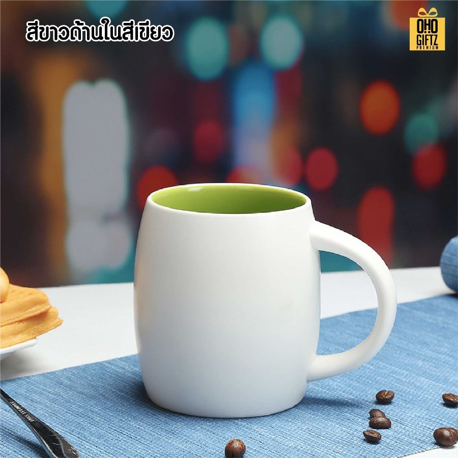 แก้วเซรามิคทรงถังไวน์ สกรีนชื่อ สกรีนโลโก้ ทำเป็นของพรีเมี่ยมได้