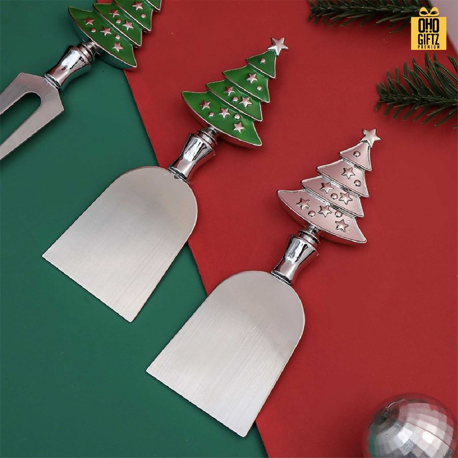 ชุดมีดทาเนยรูปต้นคริสต์มาส สแตนเลส สกรีนโลโก้ ทำเป็นของพรีเมี่ยมได้
